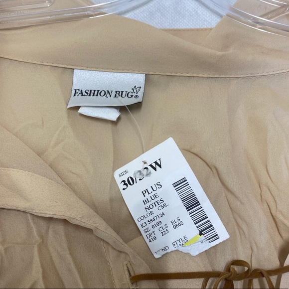 Vintage Fashion Bug Tan  Crinkle Fabric Lace Up Top Size 30/32 - Picture 4 of 7